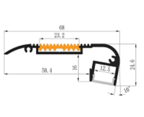 Anodized LED แสงสว่าง Aluminium Profile Channel 6063 68x24.6mm สำหรับขอบขั้น